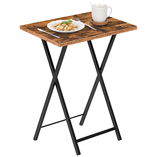HOOBRO Folding TV Tray Table, Wooden TV Tray Table, Foldable Sofa Side Table for Small Space, Industrial Couch Snack Table for Eating Snack, Folding Laptop Table, Rustic Brown and Black EBF15BZ01