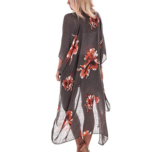 DONTAL Womens Ladies Floral Print Cardigan Long Blouse Loose Tops Long Outwear Cover Up Black
