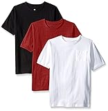 American Hawk Big Boys 3 Piece Pack Crew Neck Pocket T-Shirt, Marled Dark Red/White/Black, 10/12