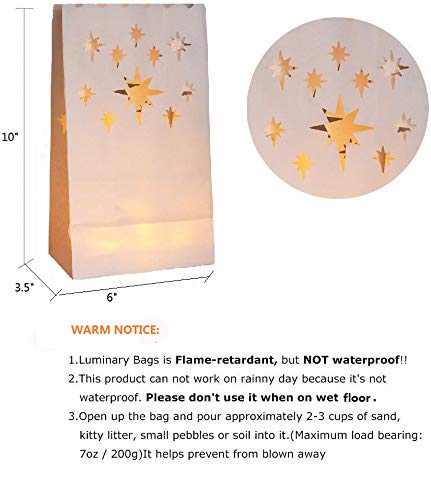 JT 20 PCS White Luminary Bags, Flame Resistant Candle Bags Luminaries for Christmas, Wedding, Birthday Party, Table Centerpieces