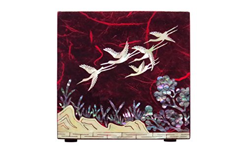 MADDesign-Jewelry-Box-Trinket-Organizer-Twin-Cube-Wood-Mother-of-Pearl-Inlay-Lacquered-Crane-Pine-Tree-Red