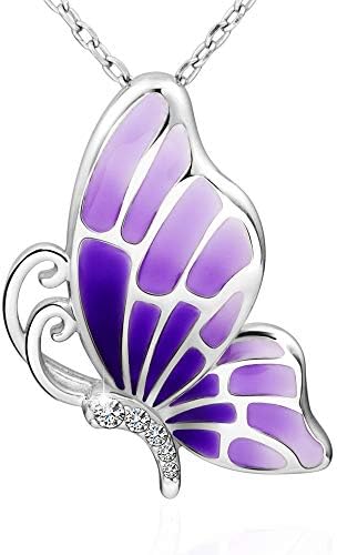 Apotie 925 Sterling Silver red Butterfly Necklace Polymer Enamel Clay Handmade Inlay Jewelry for Women Gifts