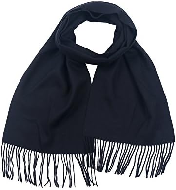 Aqueena Men's New Wool Pure Color Long Scarf With Tassels (Black)