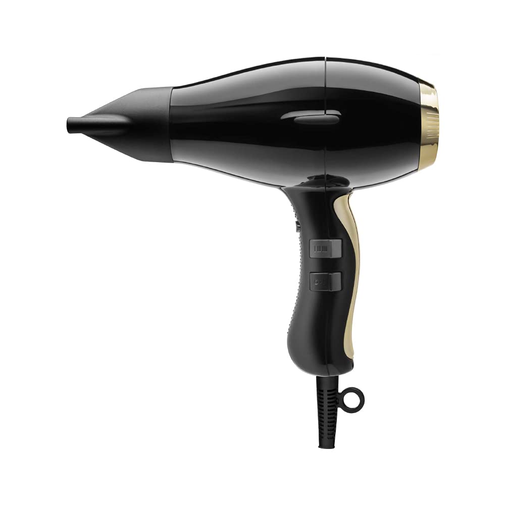 Elchim 3900 Healthy Ionic Black & Gold Hair Dryer - Professional Hair Dryer Made in Italy - Lightweight and Silent, 30% Reduced Drying, 2400W