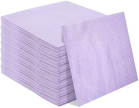HEIPINIUYE 50 Pieces 2-ply Light Purple Napkin Disposable Scalloped Cocktail Napkins...