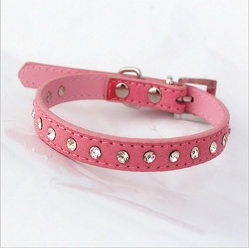 HowFine 1 Row Rhinestone Dog Collar Diamante Pet Collars Suede Leather Chihuahua Teacup Teddy Poodle 7 Colors - Pink XS
