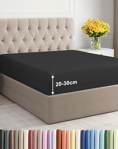 Single Fitted Bed Sheet 90x190x30cm - Deep Fitted Sheet for Mattresses up to 30 cm (12") - Soft Brushed Microfiber - Wrinkle, Shrinkage & Fade Resistant - OEKO-TEX - Black - Bottom Sheet — image 1