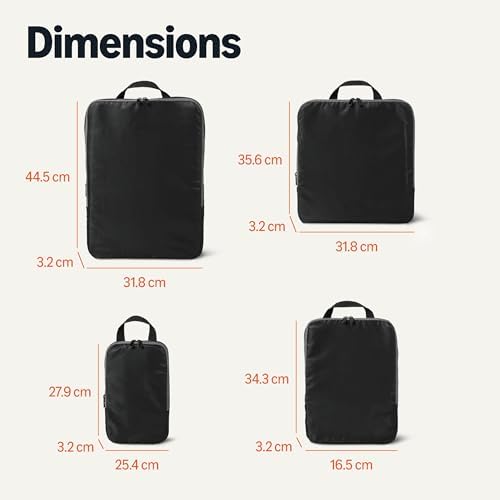 Cubes de Rangement Compression Ultra-légers avec Fermeture Éclair, Lot de 4, Noir