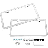 Slim Style Polished Stainless Steel License Plate Frame Mirror Finish 2 Holes, 2 Pack