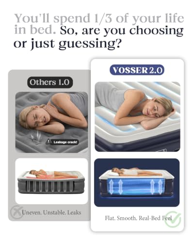 VOSSER King Size Air Mattress with Built-in Pump, 18" Raised, Blow Up Bed | Family Choice Award Winner, Heavy Duty Inflatable Blow Up Mattress,1000 lb,40% Thicker PVC,Durable Airbed,10-Year Support