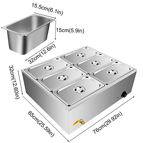 110 V 6Pan Commercial Food Warmer 1.5 KW Electric Countertop Steam