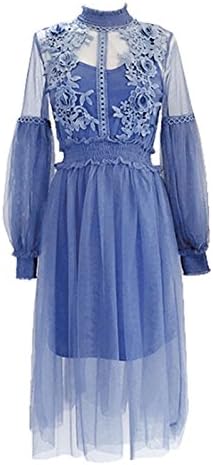 Amazon Co Jp レディース ワンピース フェミニン エレガント レースワンピース 韓国ファッション L ブルー ホビー