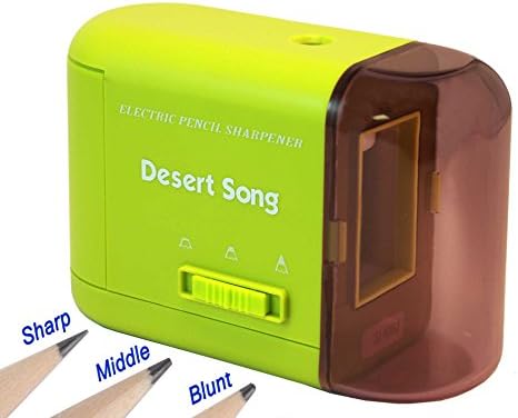 Desert Song Electric Pencil Sharpener, Powered by AC Adapter (includes), USB or Batteries (not includes), Quiet Pencil Sharpener for Classroom or Office, Works for Colored Pencils_Green