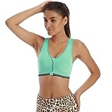 YAHA Women's Sports Bra Racerback Yoga Workout Bra - Front Zip Closure (M, Green)