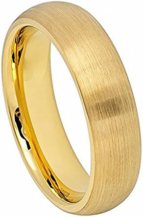 Men's 6mm Tungsten Ring Yellow Gold IP Plated Brushed Domed Classic Style