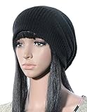 JOLLYCHIC Women's Loose Brief Rib Knit Dome Hat Beanie Black