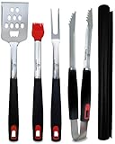 KANDOONA Grill Utensils Set - Heavy Duty Stainless Steel Grilling Tools - Spatula, Fork, Tongs, Basting Brush, Grill Mat - Premium Barbecue Tools - Grill Tools with Gift Box