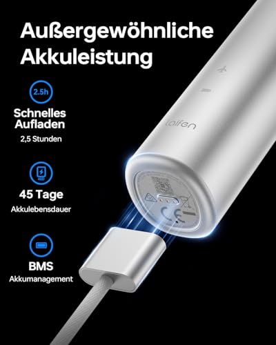 Laifen Wave Electric Toothbrush, Oscillating and Vibrating, Sonic Electric Toothbrush with 3 Heads, IPX7, Waterproof, Magnetic, Rechargeable, Travel Toothbrush (Starry Sky Silver)