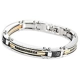 INBLUE Men's Stainless Steel Bracelet Link CZ Silver Gold Tone Black