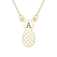 NOUMANDA Shiny Zircon 26 Alphabet English Letters Golden Pineapple Initial Disc Charms Necklace (A)