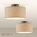360 Lighting Adams Rustic Farmhouse Country Cottage Close to Ceiling Light Semi Flush Mount Fixtures Set of 2 Bronze Burlap Fabric Drum Shade Bedroom Hallway Living Room Dining Room Bathroom