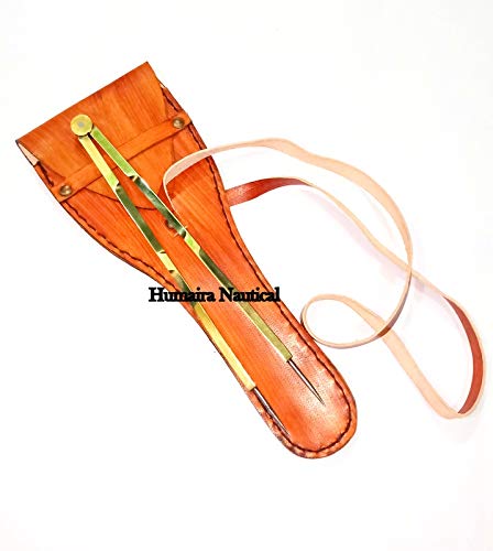 Humaira Nauticals British Single Handed 8" Brass & Steel Navigational Dividers Compass with Leather Cover