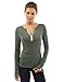 PattyBoutik Women Notch Neck Buttons Trim Blouse Top (Heather Army Green Medium)
