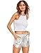 Women's Yoga Hot Shorts Shiny Metallic Pants (Silver, Large)