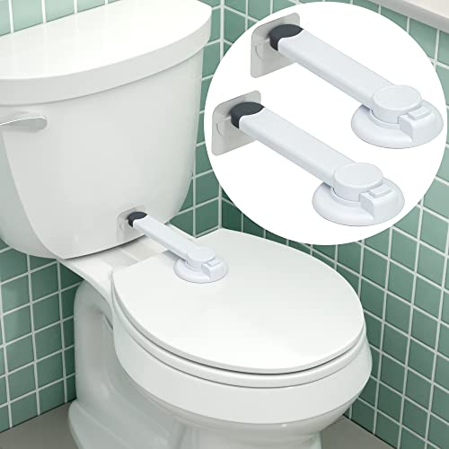 Toilet Locks Baby Proof (2 Pack) Ideal Child Proof Toilet Lid Lock with Arm – No Tools Needed Easy Installation with 3M Adhesive – Top Safety Toilet Seat Lock – Fits Most Toilets – White