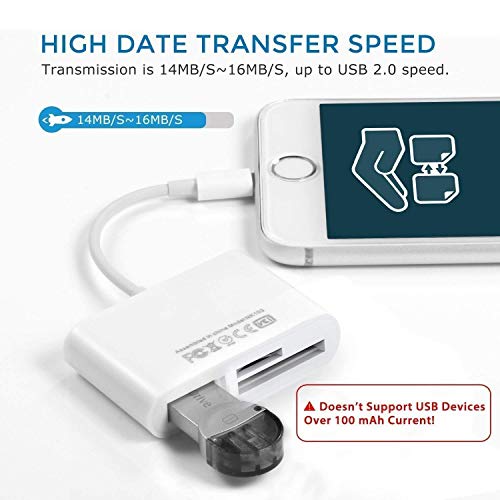 SD Card Reader, TF & SD Memory Card Reader for Phone/Pad, Trail Game Camera Viewer, USB Camera Adapter, Digital Camera Reader Adapter Compatible with Phone/Pad, No App Required, Plug and Play