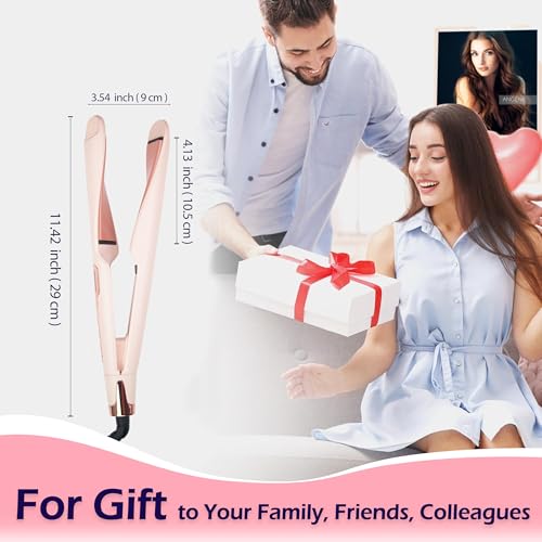ANGENIL Pro Twist Flat Iron Hair Straightener and Curler 2 in 1, Dual Voltage Hair Iron with Heat Resistant Mat, Round Pink Hair Straightener, 20S Fast Heating, Adjustable 260-450°F for All Hair Types