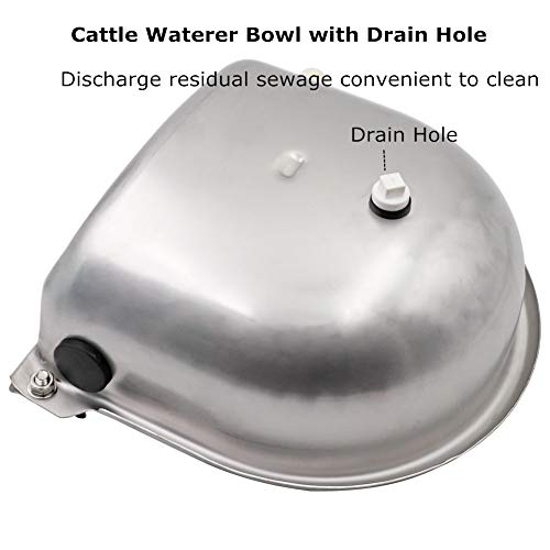 Automatic Cattle Drinker Large Capacity Stainless Steel Automatic Bowl Cattle Drinking Bowl for Horses Goats with Adjustable Float Valve and Drainage Hole