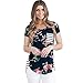 Blackobe Womens Spring Summer Flower Print Short Sleeve Striped T Shirt (L, D)