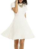 WOOSEA Women's Elegant Pleated Short sleeves Cocktail Party Swing Dress (Large, White)