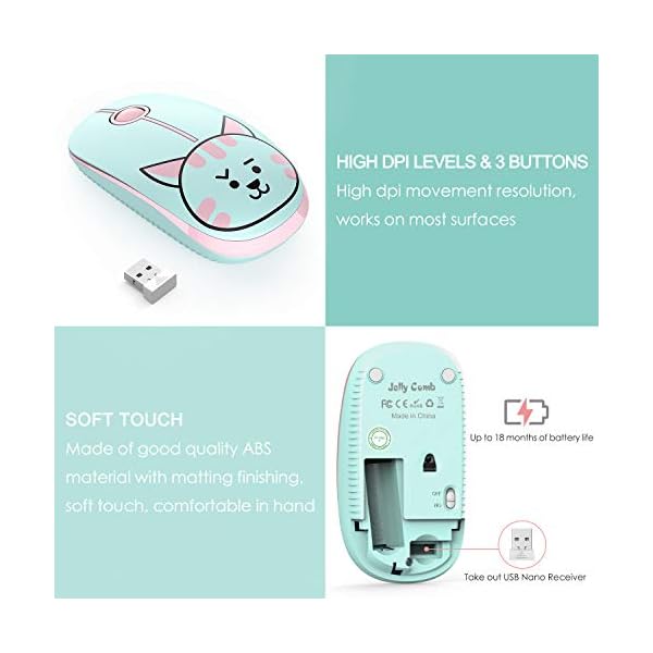 Wireless-Mouse-Jelly-Comb-MS001-24G-Computer-Mice-with-Nano-Receiver-for-PCDesktopLaptop-with-USB-ports-and-WindowsMacLinux-Silent-Smooth-Basic-Design-Cat Wireless Mouse, Jelly Comb MS001 2.4G Computer Mice with Nano Receiver for PC/Desktop/Laptop (with USB ports) and…