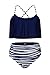 Aleumdr Womens Ruffle Crop Top High-Waisted Padded Bikini Set Swimsuit Thin Shoulder Straps Sexy Swimwear M Size Navy Blue