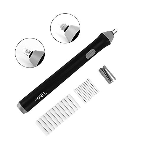 Electric Eraser with Refills, Battery Operated Eraser with Additional Replaceable Rubbers for Art Pencils, Drawing, Painting, Sketching, Drafting, Arts and Crafts (Black and Grey)