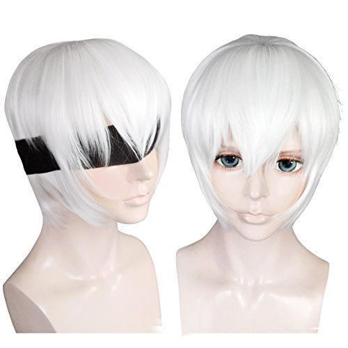 Cfalaicos Short White Costume Hair + Free Hair Cap