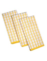 Urban Villa Terry Kitchen Towels, Premium Quality, 100% Cotton,Ultra Soft (Size: 20X30 Inch), Lemon Yellow/White Highly Absorbent Over Sized Kitchen Towels with Hanging Loop - (Set of 3)