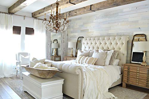 Timberchic DIY Reclaimed Wooden Wall Planks - Simple Peel and Stick Application. (4" Wide - 10 Sq. Ft, Coastal White)