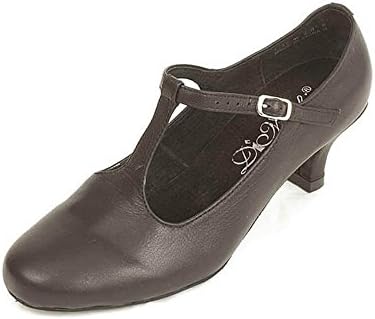 Dimichi Womens "Lena" Leather Insole T-Strap Ballroom Shoes, Black, 8 M US