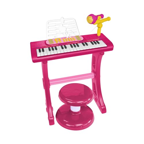 Bontempi | MiniKeyFun - Tastiera Giocattolo a 37 Tasti per Piccoli Musicisti con Microfono, Sgabello e Leggio, Blu e Rosso, 60x43x12cm