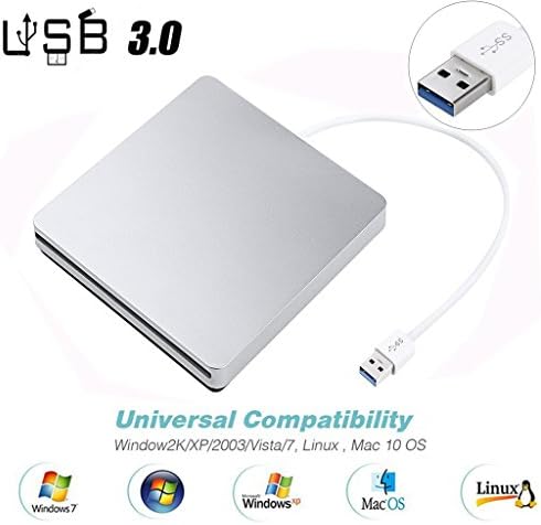 External DVD Drive Burner Ultra Slim Portable USB 3.0 CD DVD-RW / CD-RW Burner super Drive For Mac, Macbook Pro Air iMAC , Laptops, Desktops, Notebooks Silvery