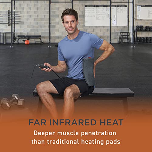 Pure Enrichment PureRelief Pro Far Infrared XL Heating Pad - Muscle Relief for Back, Neck, Shoulder, & Knee Pain in Athletes, 4 Heat Settings, Dry/Moist Heat, 12” x 24” Extra-Long Size (Iron Gray)