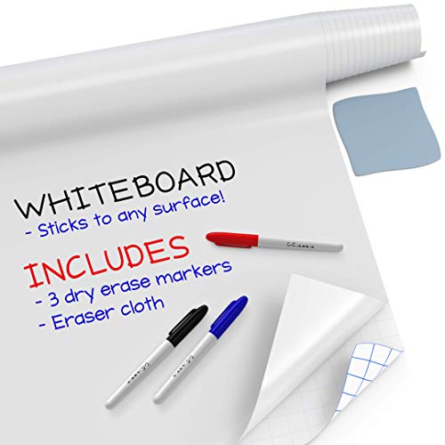 Kassa Whiteboard Sticker Roll 1.4 x 8 Ft Long, Includes 3 Dry Erase