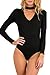 PROGRACE Womens V Neck Choker Halter Long Sleeve Bodycon Leotard Jumpsuit Black S