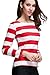 OUGES Tops,T-Shirt for Womens,Long Sleeve,Striped Pattern,Red White Stripe,Large