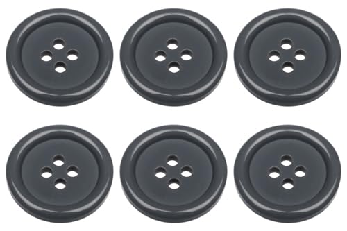 Pack of 6 Grey Sew on 20mm Round Buttons Flat 4 Holes 32L 32 Ligne