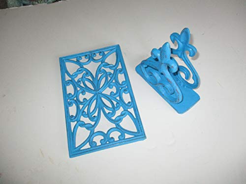 Napkin Holder, Kitchen Trivet, Cast Iron, Metal, Distressed Teal, Kitchen Decor, Stove and Cooking Tools, Kitchen Storage and Organization, Modern Kitchen, Beach Decor - Thumbnail 2