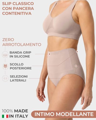 Risalti Women's High Waisted Compression Belly with Soft Briefs – Seamless Women's Compression Underwear, Flat Belly Shaping Underwear in Comfortable Microfibre, Made in Italy